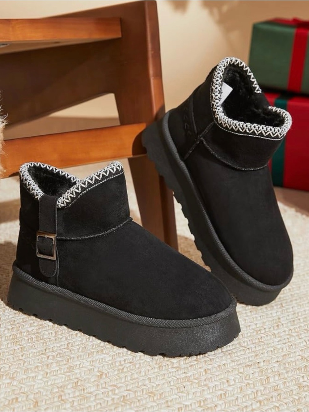 NIB 7 Cozy Women's Black Suede Ankle Booties boots slip on